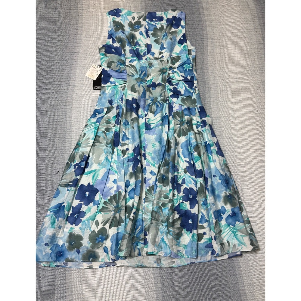 Adrianna Papell Dress 10 Blue Floral Watercolor Fit Flare NWT Elegant Ethereal - Picture 8 of 8